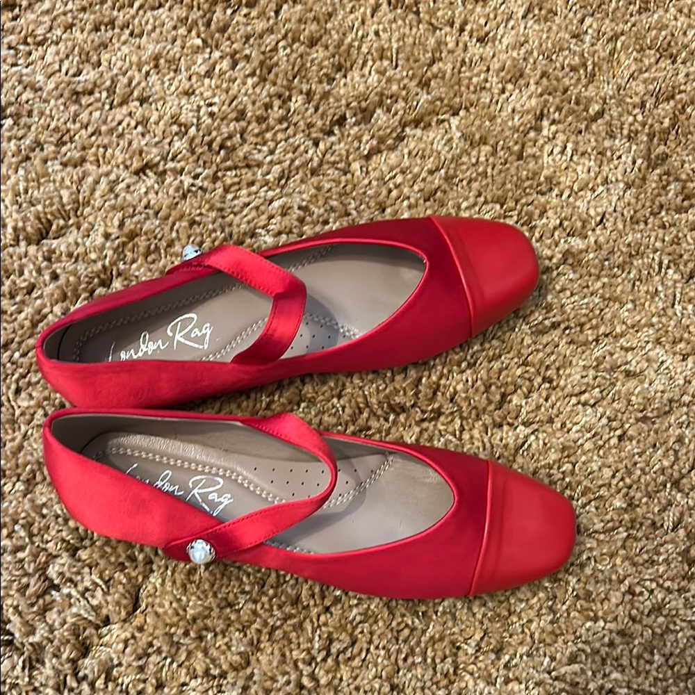 Urban Outfitters Red Suede Flats with Strap
